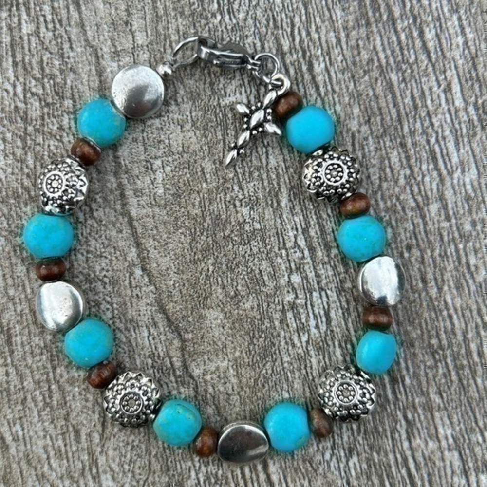 Sterling silver and turquoise bracelet with cross charm